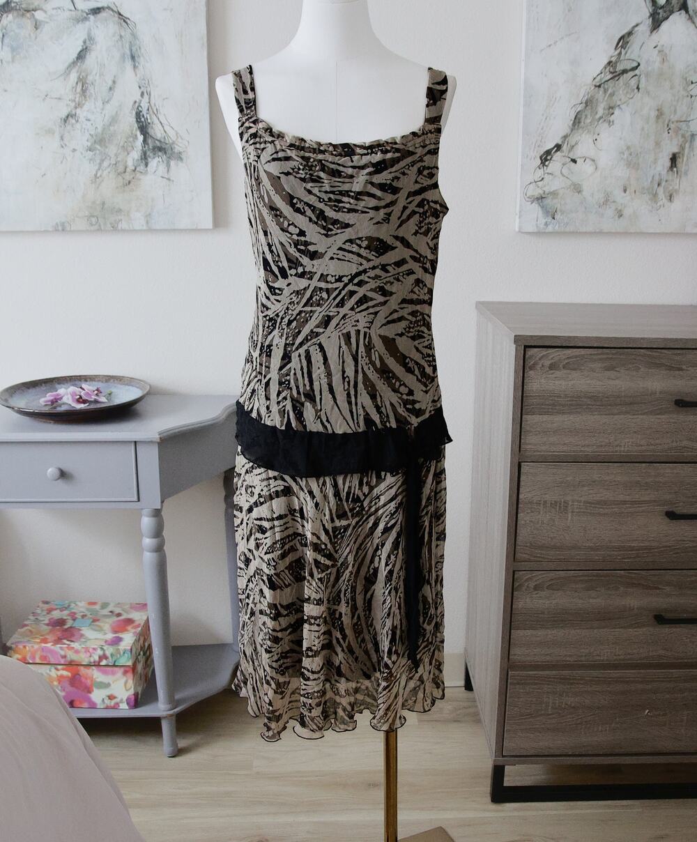 Jonathan Martin SILK y2k drop-waist whimsygoth Midi dress size 12